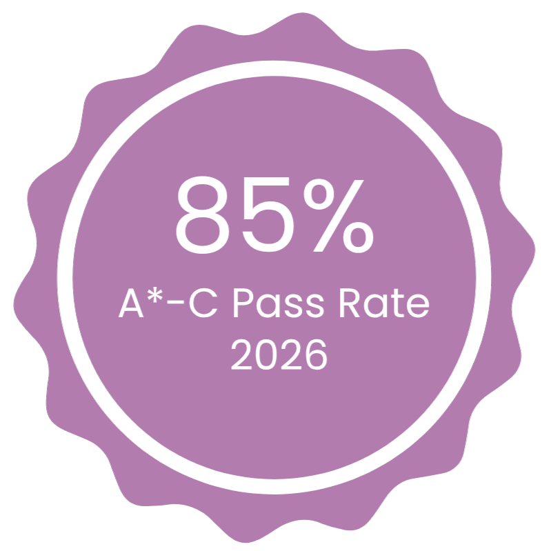Graphic reading 85% A*-c pass rate 2026