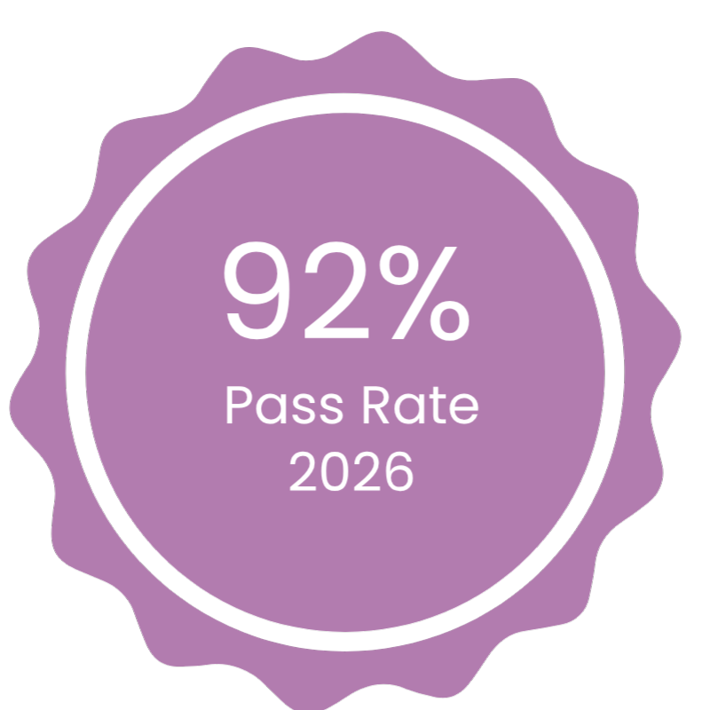 Graphic showing 92% pass rate 2026