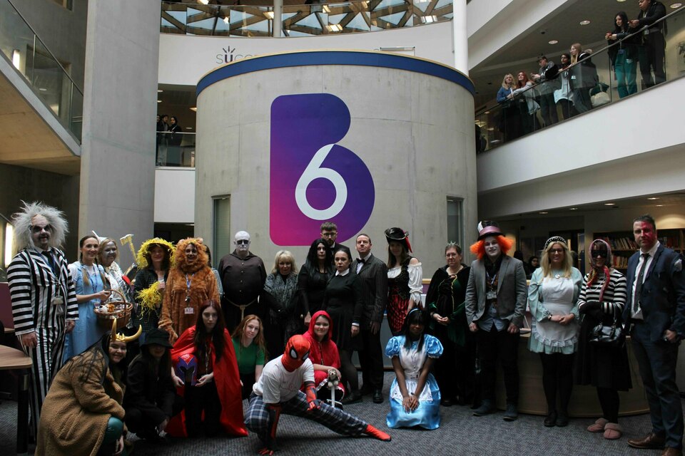 Staff and students dressed for worl book day