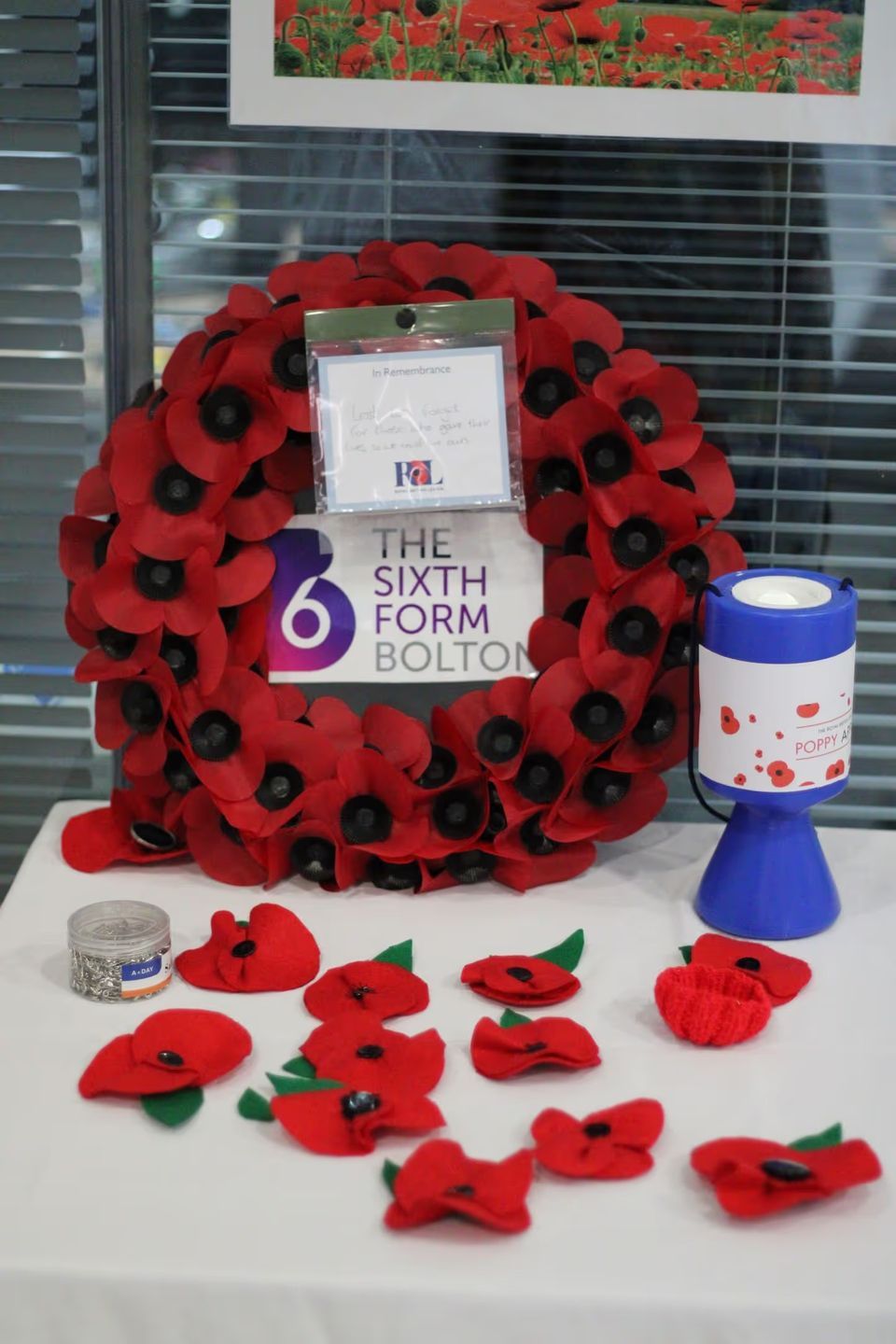 poppy wreath and collection box