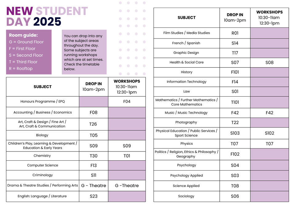Rooming information sheet for New Student Day. Also available as a PDF in link above